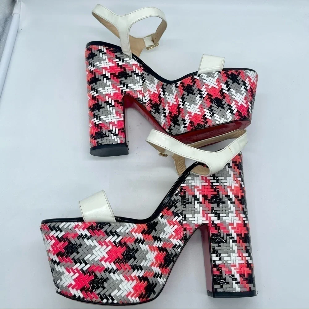 Christian Louboutin Rare bella platform sandal white leather strappy tweed 41